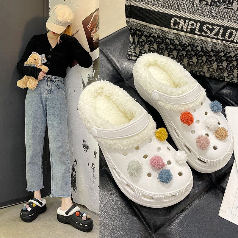 Plush Thick Sole Baotou Cotton Slippers (Two Wear)