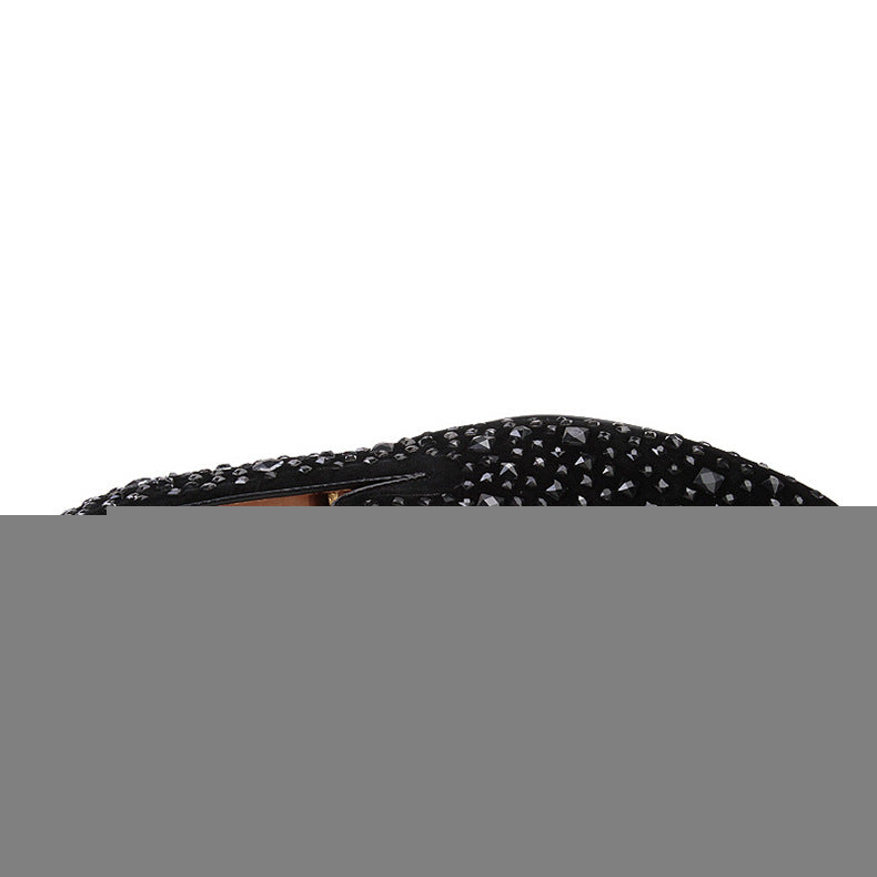 Handmade Black Suede Pigskin Loafers with Rhinestones