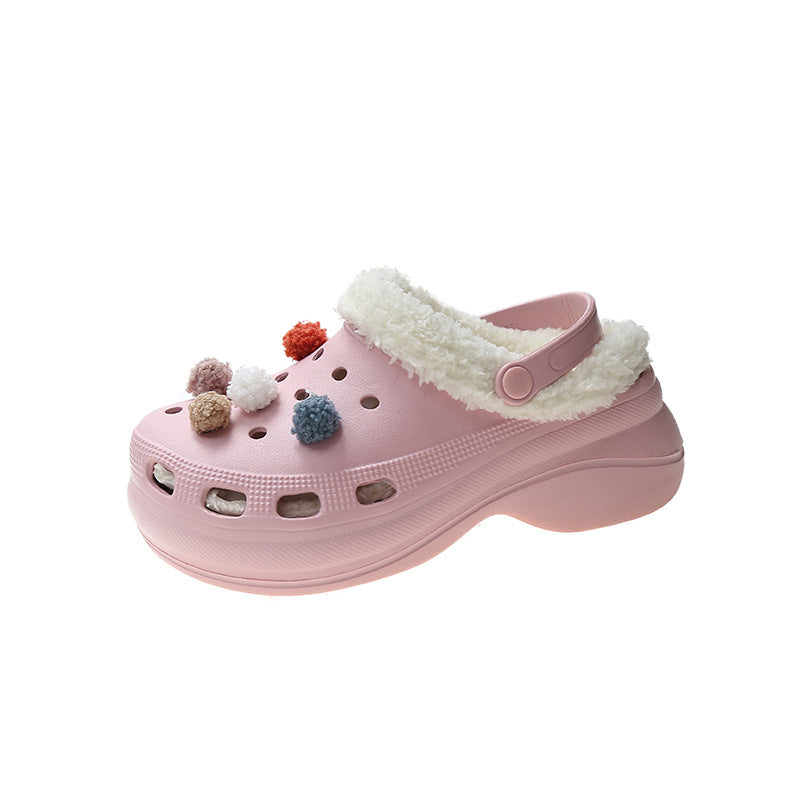 Plush Thick Sole Baotou Cotton Slippers (Two Wear)