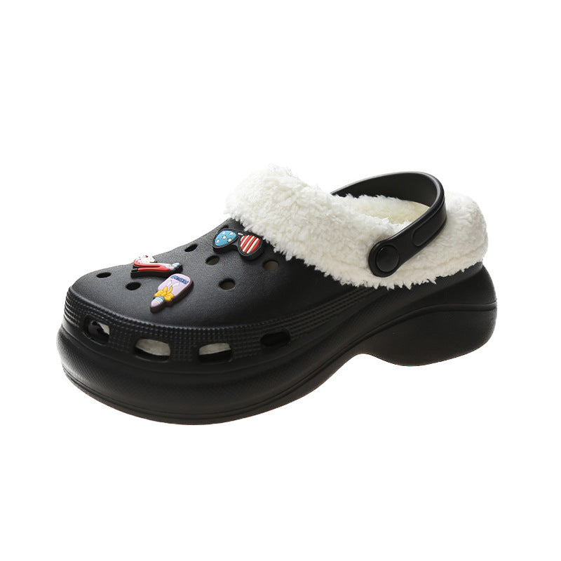 Plush Thick Sole Baotou Cotton Slippers (Two Wear)