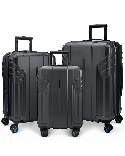 BAGSMART Luggage 3 Piece Set Suitcase Expandable Carry on Luggage Airline Approved Lightweight Spinner Wheel Luggage with TSA Lock (20" 24" 28") Black - Overflow Supply