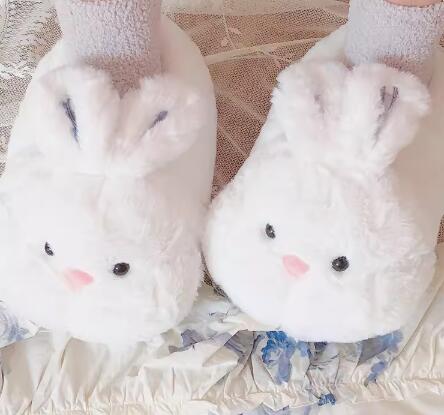 White Rabbit Bunny Unisex Plush Indoor Slippers (One Pair) - Overflow Supply