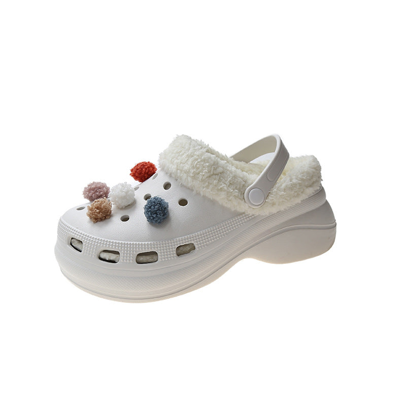 Plush Thick Sole Baotou Cotton Slippers (Two Wear)