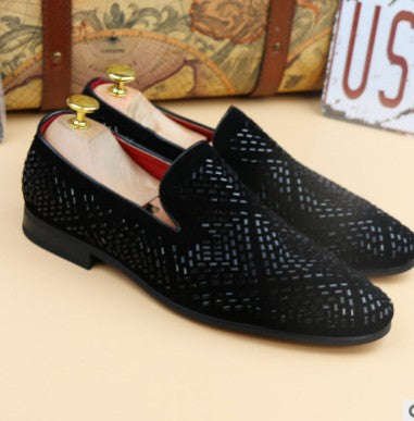 Handmade Black Suede Pigskin Loafers with Rhinestones