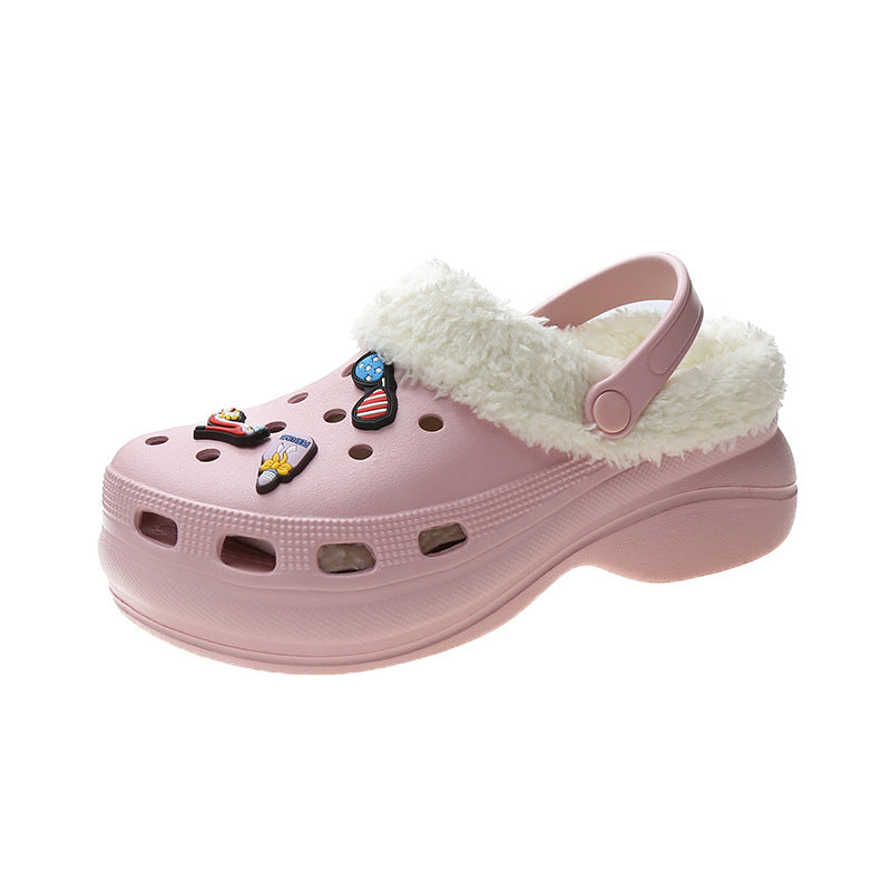 Plush Thick Sole Baotou Cotton Slippers (Two Wear)