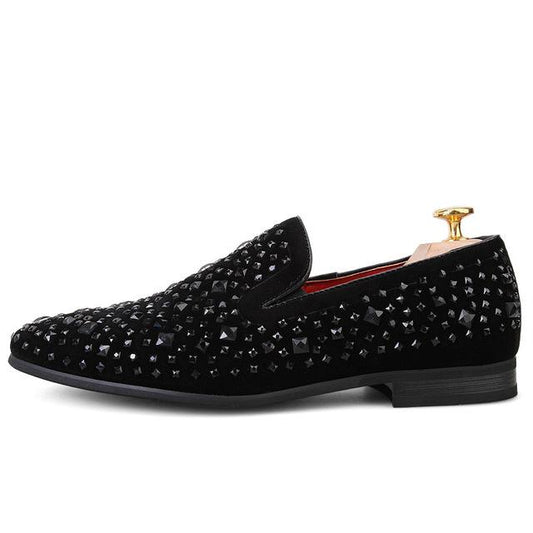 Handmade Black Suede Pigskin Loafers with Rhinestones - Overflow Supply