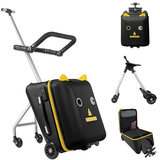 Aseasimlestore Ride on Suitcase for Kids 20 inch Hardside Kids Luggage Ride onLarge Suitcases with Child Seat Design with 4 Universal Wheels Help Your Child Travel Gift as Kids(Black) - Overflow Supply
