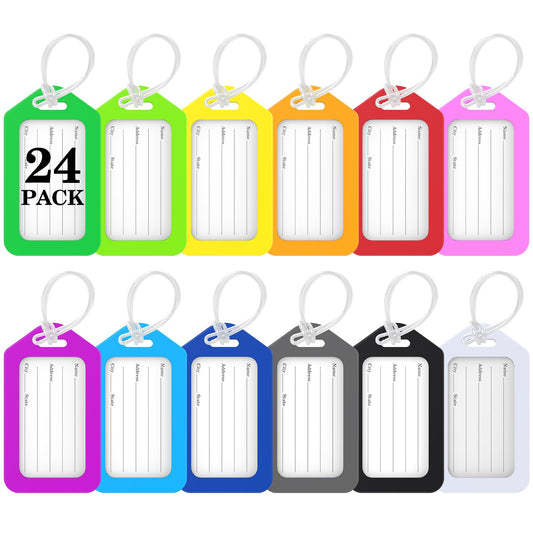 24 Pack Luggage Tags for Suitcases 12 Color Name Tag for Backpack Kids Colorful Travel Tags for Luggage Luggage Accessories Luggage Identifiers Backpack Tags for Kids - Overflow Supply