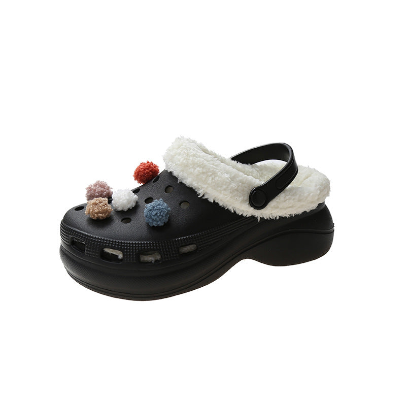 Plush Thick Sole Baotou Cotton Slippers (Two Wear)