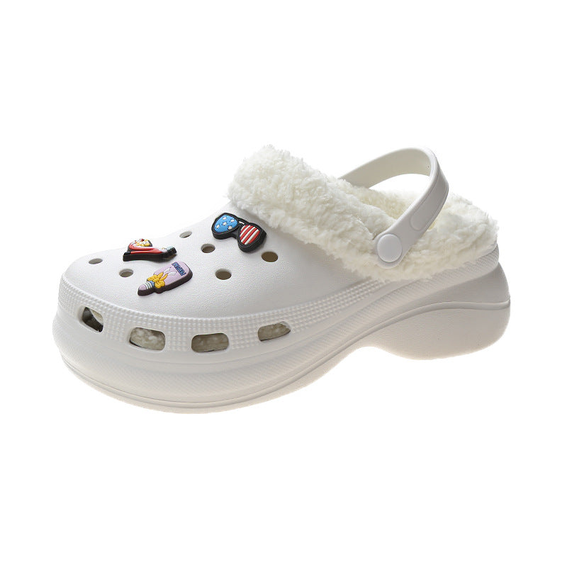 Plush Thick Sole Baotou Cotton Slippers (Two Wear)
